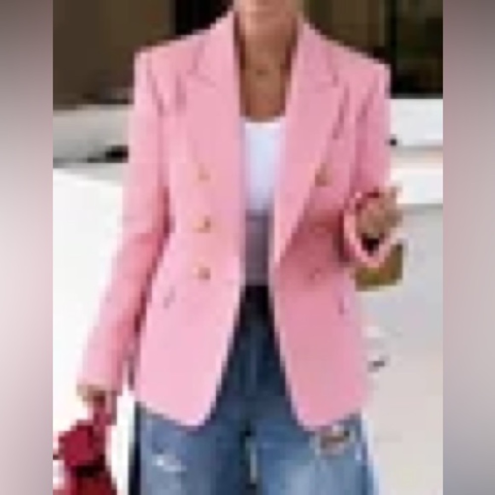 STYLEWE Pink Double-Breasted Blazer with Gold Buttons